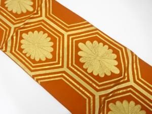 アンティーク　重ね亀甲に菊模様織り出し袋帯（着用可）